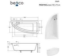 Vonia Besco Praktika, 150 x 70 cm, dešininė