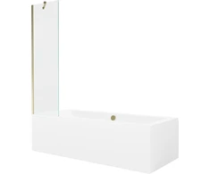 Vonia Mexen Cube su apdaila ir stiklo sienele, 180x80 cm + 50 cm, Baltas+Gold/Transparent