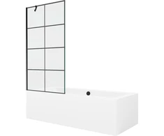 Vonia Mexen Cube su apdaila ir stiklo sienele, 170x80 cm + 90 cm, Baltas+Juodas grid
