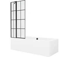 Vonia Mexen Cube su apdaila ir stiklo sienele, 180x80 cm + 80 cm, Baltas+Juodas grid