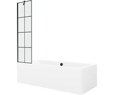 Vonia Mexen Cube su apdaila ir stiklo sienele, 170x80 cm + 50 cm, Baltas+Juodas grid