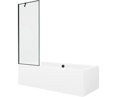 Vonia Mexen Cube su apdaila ir stiklo sienele, 170x80 cm + 70 cm, Baltas+Juodas frame