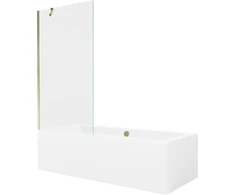 Vonia Mexen Cube su apdaila ir stiklo sienele, 180x80 cm + 90 cm, Baltas+Gold/Transparent