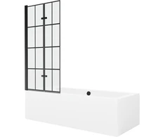 Vonia Mexen Cube su apdaila ir stiklo sienele, 170x80 cm + 80 cm (II), Baltas+Juodas grid