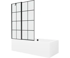 Vonia Mexen Cube su apdaila ir stiklo sienele, 170x80 cm + 120 cm, Baltas+Juodas grid
