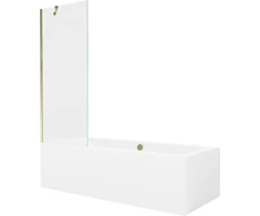 Vonia Mexen Cube su apdaila ir stiklo sienele, 170x80 cm + 70 cm, Baltas+Gold/Transparent
