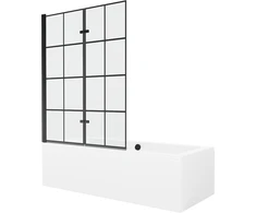 Vonia Mexen Cube su apdaila ir stiklo sienele, 170x80 cm + 120 cm (II), Baltas+Juodas grid