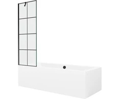 Vonia Mexen Cube su apdaila ir stiklo sienele, 170x80 cm + 60 cm, Baltas+Juodas grid