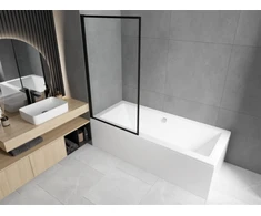 Vonia Mexen Cube su apdaila ir stiklo sienele, 180x80 cm + 70 cm, baltas+I/swing/juodas frame