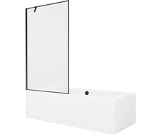 Vonia Mexen Cube su apdaila ir stiklo sienele, 180x80 cm + 100 cm, Baltas+Juodas frame