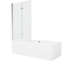 Vonia Mexen Cube su apdaila ir stiklo sienele, 180x80 cm + 100 cm (II), Baltas+Chrome/Transparent