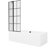 Vonia Mexen Cube su apdaila ir stiklo sienele, 170x80 cm + 80 cm, Baltas+Juodas grid