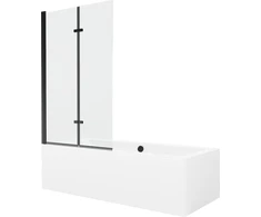 Vonia Mexen Cube su apdaila ir stiklo sienele, 180x80 cm + 100 cm (II), Baltas+Juodas/Transparent