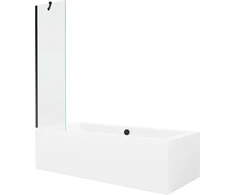 Vonia Mexen Cube su apdaila ir stiklo sienele, 170x80 cm + 50 cm, Baltas+Juodas/Transparent