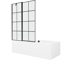 Vonia Mexen Cube su apdaila ir stiklo sienele, 180x80 cm + 120 cm, Baltas+Juodas grid