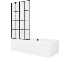 Vonia Mexen Cube su apdaila ir stiklo sienele, 180x80 cm + 100 cm, Baltas+Juodas grid