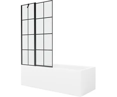 Vonia Mexen Cubik su apdaila ir stiklo sienele, 160x70 cm + 100 cm, Baltas+Juodas grid