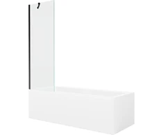 Vonia Mexen Cubik su apdaila ir stiklo sienele, 150x70 cm + 60 cm, Baltas+Juodas/Transparent
