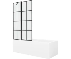 Vonia Mexen Cubik su apdaila ir stiklo sienele, 170x70 cm + 100 cm, Baltas+Juodas grid