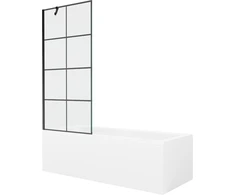 Vonia Mexen Cubik su apdaila ir stiklo sienele, 150x70 cm + 80 cm, Baltas+Juodas grid