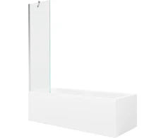Vonia Mexen Cubik su apdaila ir stiklo sienele, 170x70 cm + 50 cm, Baltas+Chrome/Transparent