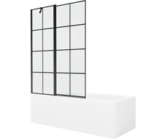 Vonia Mexen Cubik su apdaila ir stiklo sienele, 170x70 cm + 120 cm, Baltas+Juodas grid