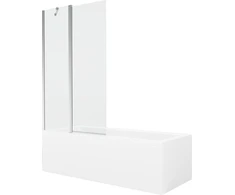 Vonia Mexen Cubik su apdaila ir stiklo sienele, 150x70 cm + 100 cm, Baltas+Chrome/Transparent