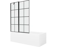 Vonia Mexen Cubik su apdaila ir stiklo sienele, 160x70 cm + 120 cm, Baltas+Juodas grid