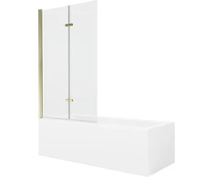 Vonia Mexen Cubik su apdaila ir stiklo sienele, 160x70 cm + 100 cm (II), Baltas+Gold/Transparent