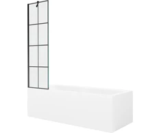 Vonia Mexen Cubik su apdaila ir stiklo sienele, 170x70 cm + 50 cm, Baltas+Juodas grid