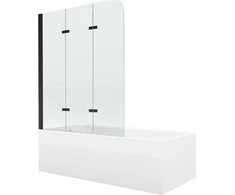 Vonia Mexen Cubik su apdaila ir stiklo sienele, 160x70 cm + 120 cm, baltas+III/fold/juodas