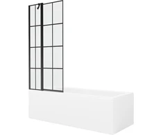 Vonia Mexen Cubik su apdaila ir stiklo sienele, 160x70 cm + 80 cm, Baltas+Juodas grid