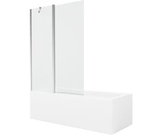 Vonia Mexen Cubik su apdaila ir stiklo sienele, 160x70 cm + 120 cm, Baltas+Chrome/Transparent