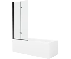 Vonia Mexen Cubik su apdaila ir stiklo sienele, 160x70 cm + 80 cm (II), Baltas+Juodas/Transparent
