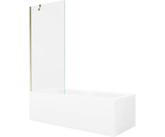 Vonia Mexen Cubik su apdaila ir stiklo sienele, 150x70 cm + 80 cm, Baltas+Gold/Transparent
