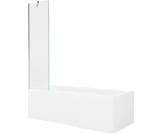 Vonia Mexen Cubik su apdaila ir stiklo sienele, 160x70 cm + 50 cm, Baltas+Chrome/Transparent