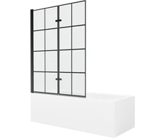 Vonia Mexen Cubik su apdaila ir stiklo sienele, 150x70 cm + 120 cm (II), Baltas+Juodas grid