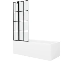 Vonia Mexen Cubik su apdaila ir stiklo sienele, 170x70 cm + 80 cm, Baltas+Juodas grid