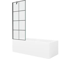 Vonia Mexen Cubik su apdaila ir stiklo sienele, 160x70 cm + 70 cm, Baltas+Juodas grid