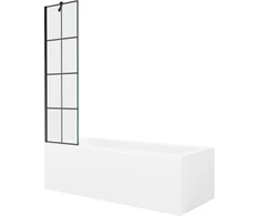 Vonia Mexen Cubik su apdaila ir stiklo sienele, 150x70 cm + 50 cm, Baltas+Juodas grid