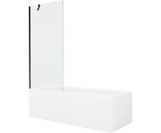 Vonia Mexen Cubik su apdaila ir stiklo sienele, 150x70 cm + 80 cm, Baltas+Juodas/Transparent