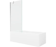 Vonia Mexen Cubik su apdaila ir stiklo sienele, 160x70 cm + 80 cm, Baltas+Chrome/Transparent