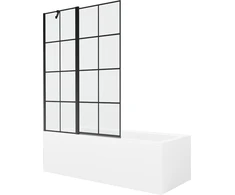 Vonia Mexen Cubik su apdaila ir stiklo sienele, 150x70 cm + 120 cm, Baltas+Juodas grid