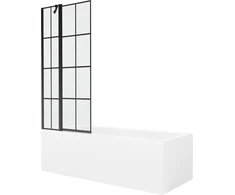 Vonia Mexen Cubik su apdaila ir stiklo sienele, 150x70 cm + 80 cm, Baltas+Juodas grid