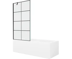 Vonia Mexen Cubik su apdaila ir stiklo sienele, 150x70 cm + 90 cm, Baltas+Juodas grid