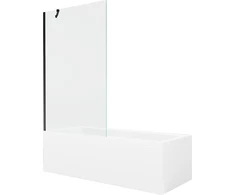 Vonia Mexen Cubik su apdaila ir stiklo sienele, 150x70 cm + 100 cm, Baltas+Juodas/Transparent