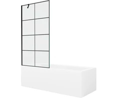 Vonia Mexen Cubik su apdaila ir stiklo sienele, 170x70 cm + 90 cm, Baltas+Juodas grid