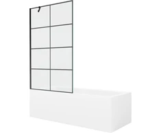 Vonia Mexen Cubik su apdaila ir stiklo sienele, 170x70 cm + 100 cm, Baltas+Juodas grid