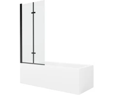 Vonia Mexen Cubik su apdaila ir stiklo sienele, 170x70 cm + 80 cm (II), Baltas+Juodas/Transparent