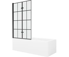 Vonia Mexen Cubik su apdaila ir stiklo sienele, 160x70 cm + 100 cm (II), Baltas+Juodas grid